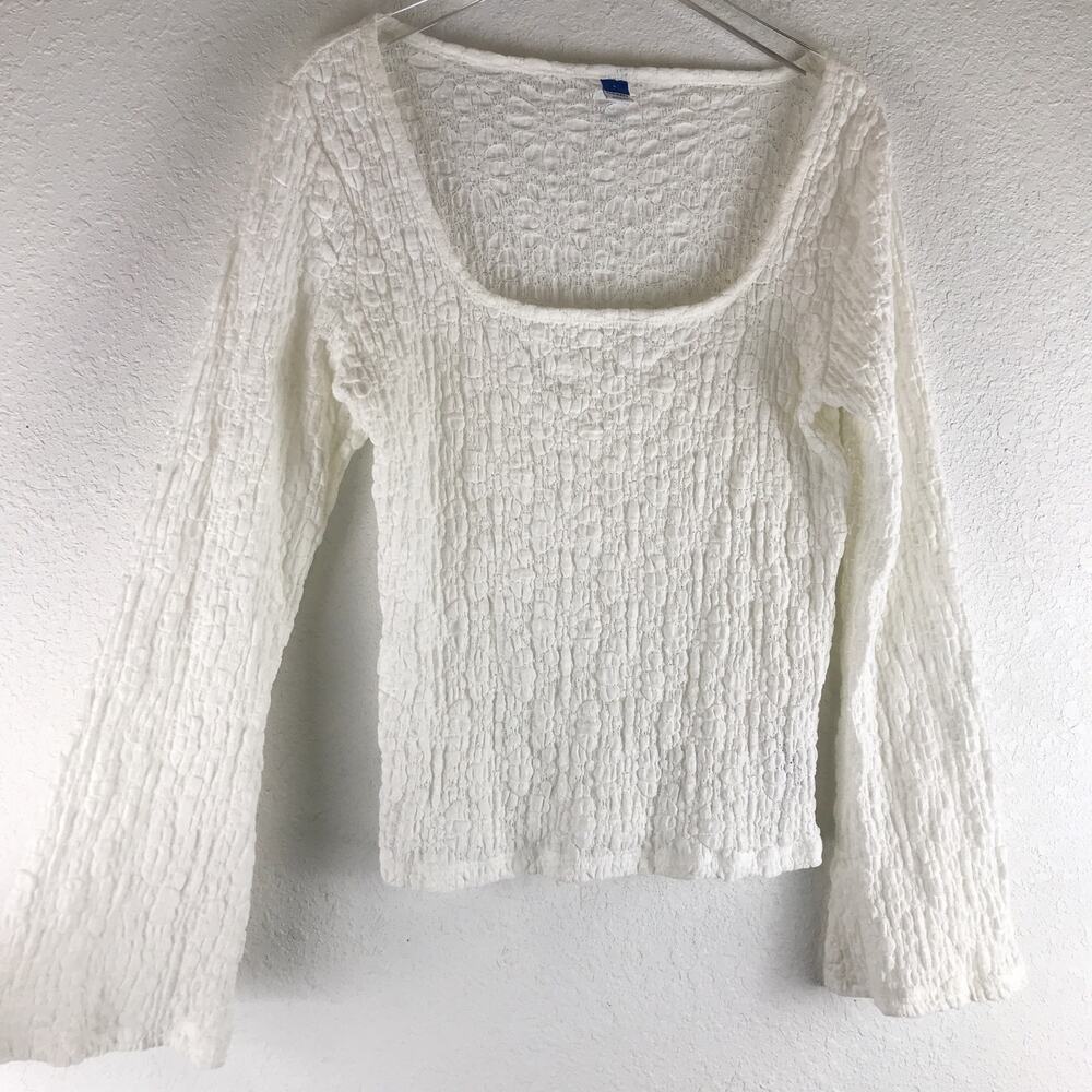 Old Navy Textured Floral Lace Bell Sleeve Square Scoop Neck Top Coquette Size L
